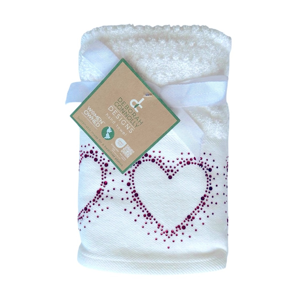 Red Rhinestones Hearts Hand Towels Set NEW WITH TAGS